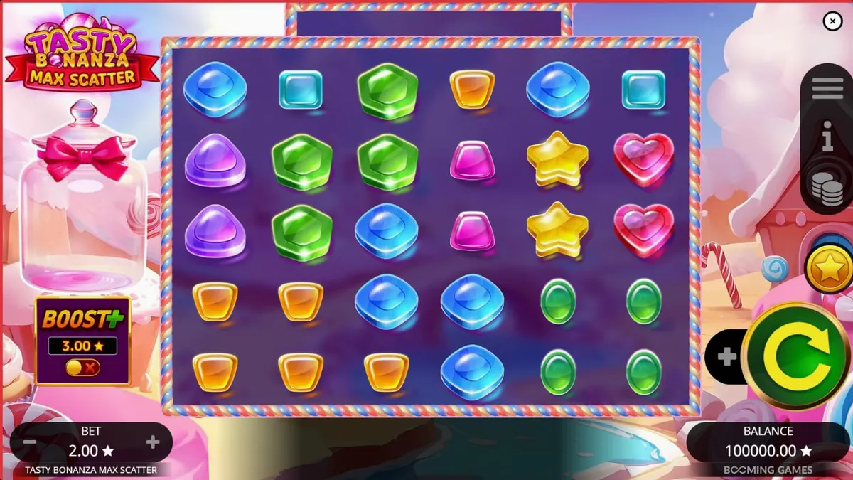 Tasty Bonanza Max Scatter slot com tema de doces vibrantes