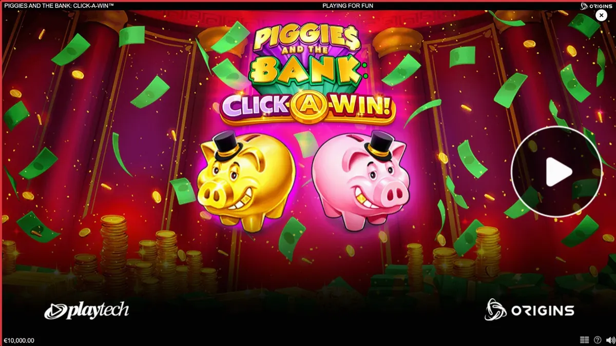 Interface do jogo Piggies and the Bank: Click-A-Win com porquinho de cartola